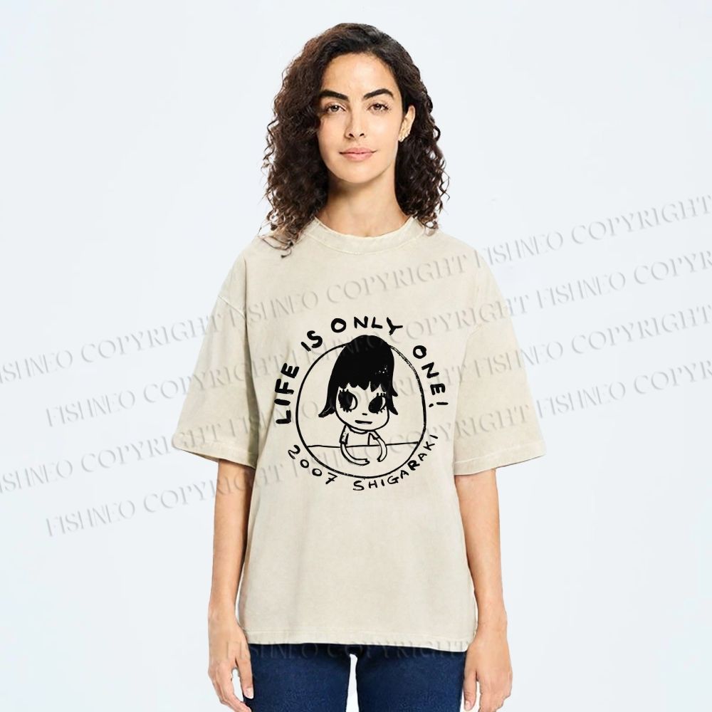Unisex Yoshitomo Nara Life is Only One Printed Washed Tee