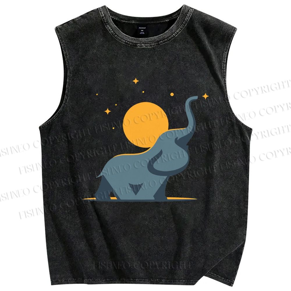 Unisex Under The Star Elephant Printed Washed Tank Top