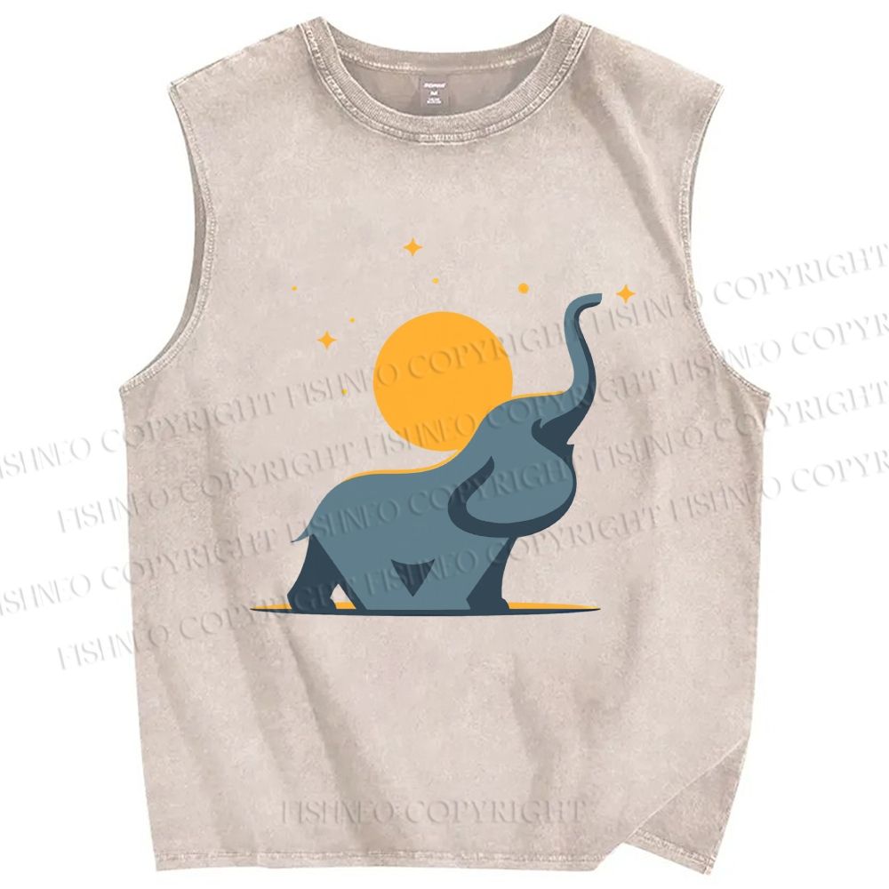 Unisex Under The Star Elephant Printed Washed Tank Top