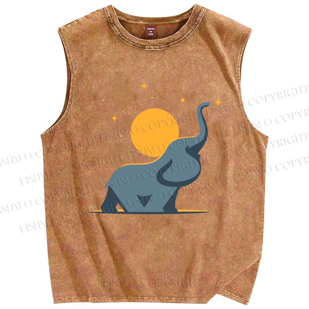 Unisex Under The Star Elephant Printed Washed Tank Top