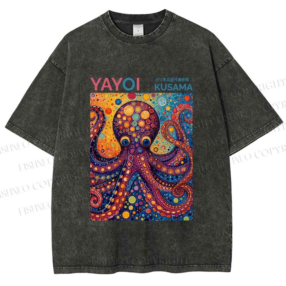 Unisex Yayoi Kusama Octopus Printed Washed Tee