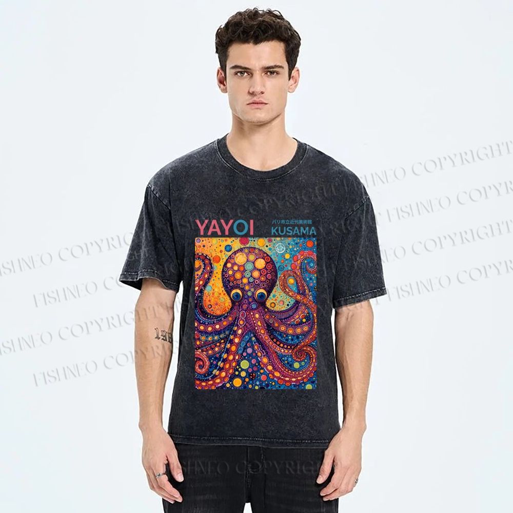 Unisex Yayoi Kusama Octopus Printed Washed Tee