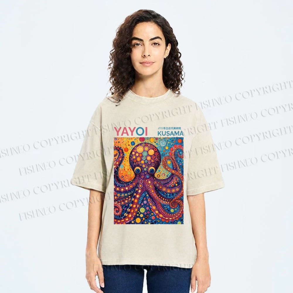 Unisex Yayoi Kusama Octopus Printed Washed Tee