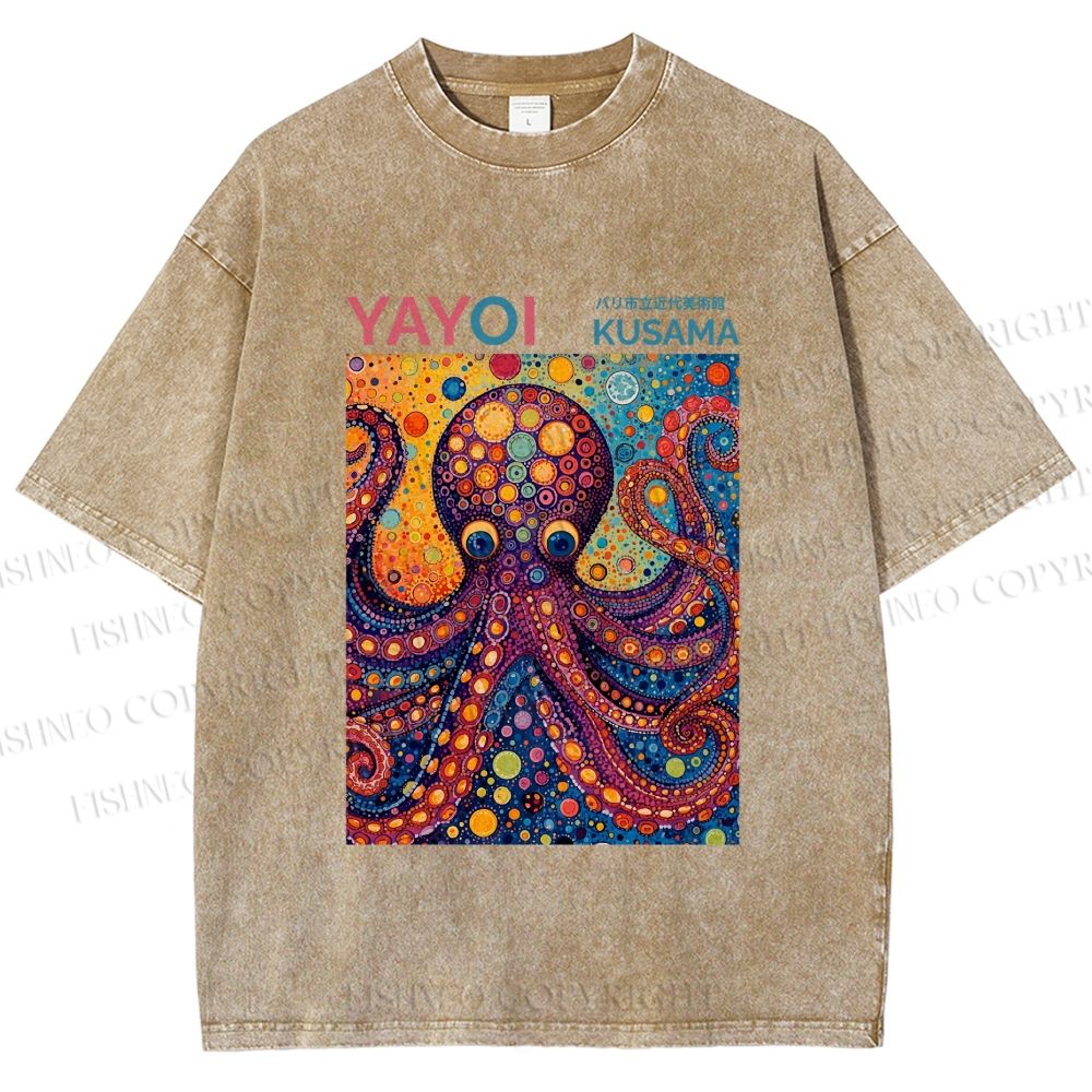 Unisex Yayoi Kusama Octopus Printed Washed Tee