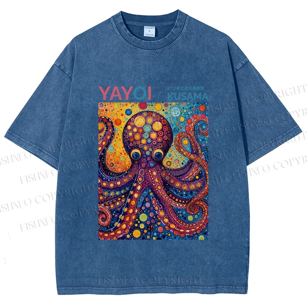 Unisex Yayoi Kusama Octopus Printed Washed Tee