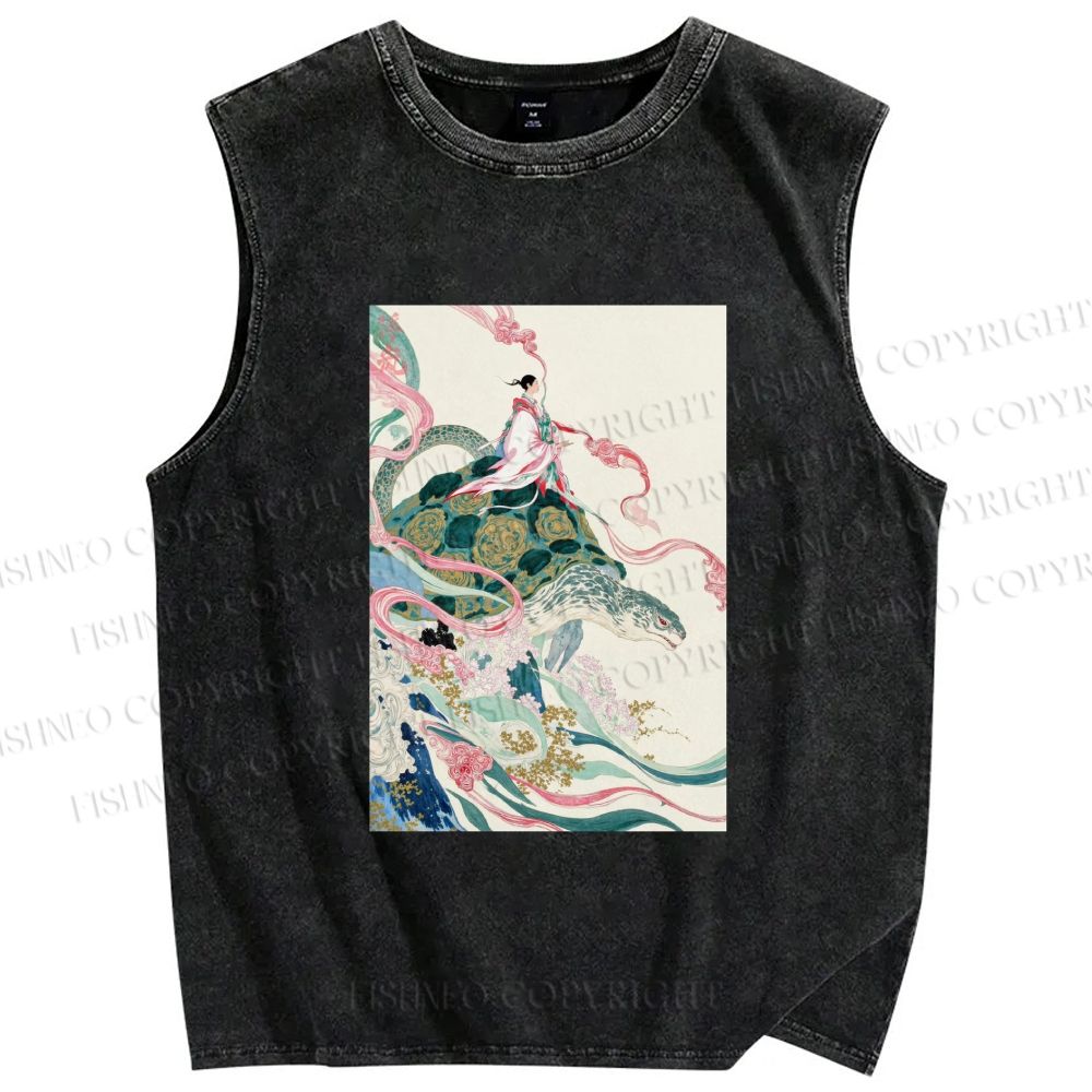 Unisex Divine Tortoise Printed Washed Tank Top