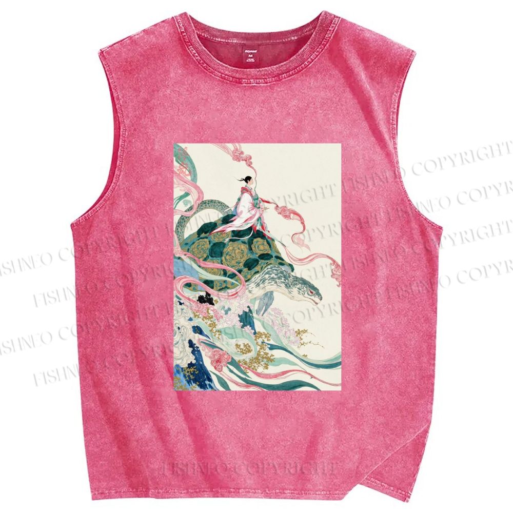 Unisex Divine Tortoise Printed Washed Tank Top