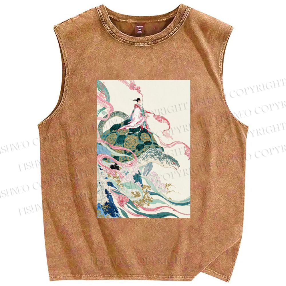Unisex Divine Tortoise Printed Washed Tank Top