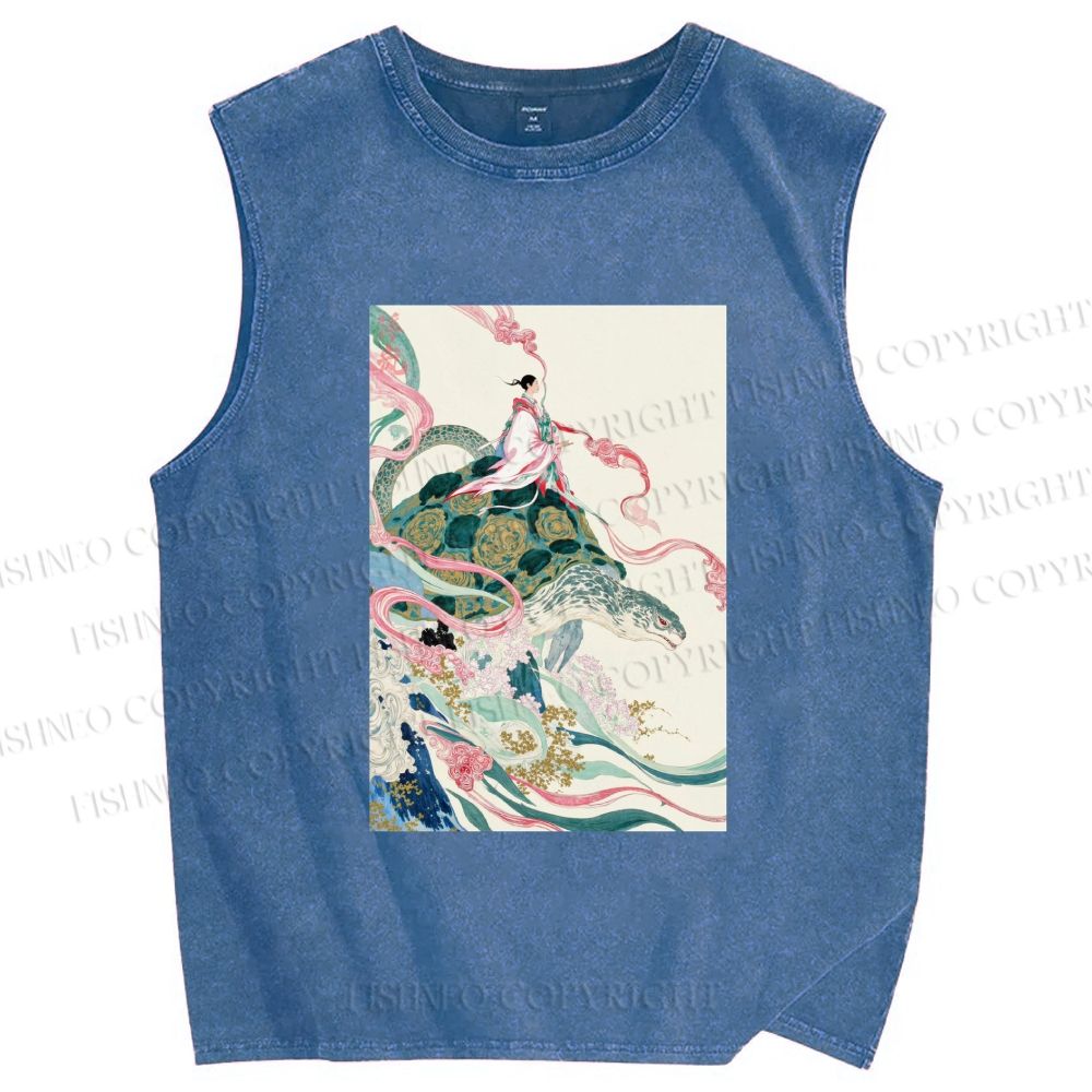 Unisex Divine Tortoise Printed Washed Tank Top