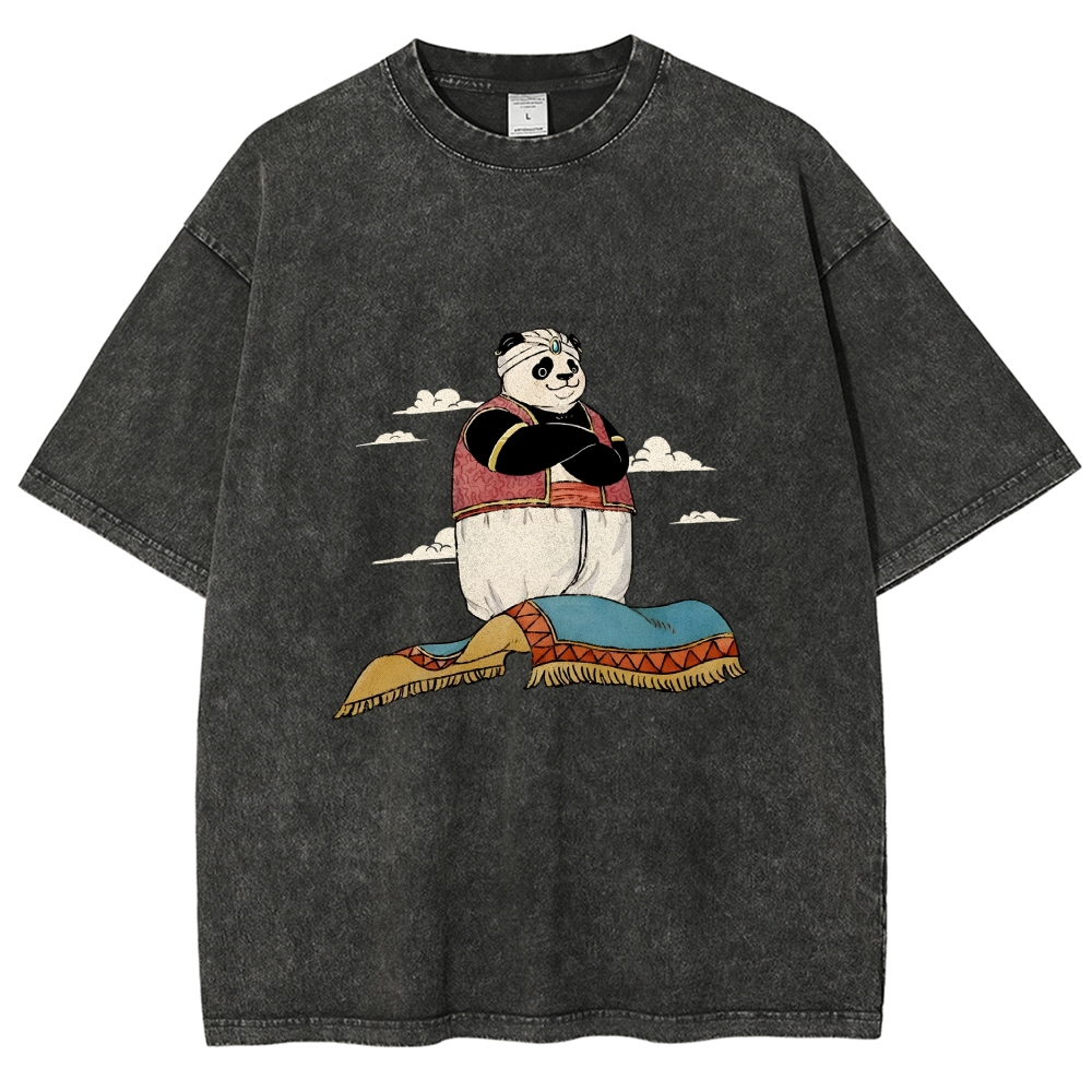 Arab Panda Pattern Washed Vintage Short Sleeves T-Shirt