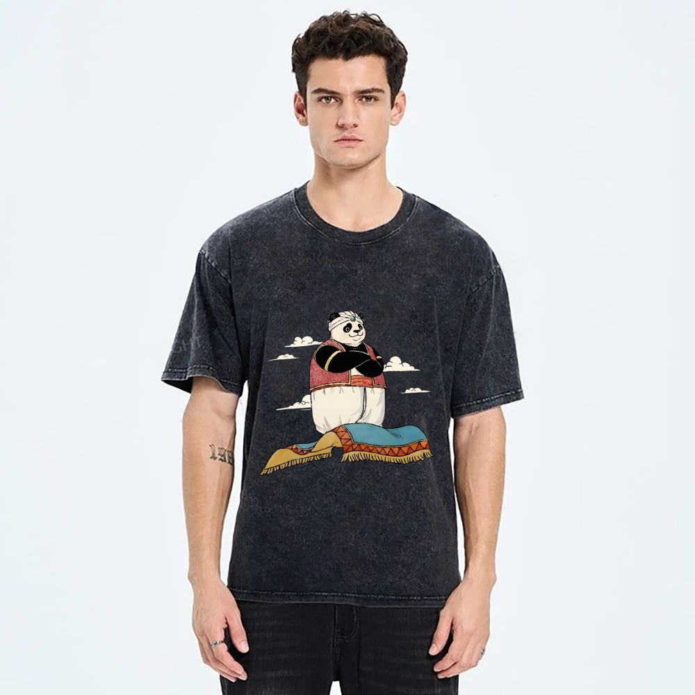 Arab Panda Pattern Washed Vintage Short Sleeves T-Shirt