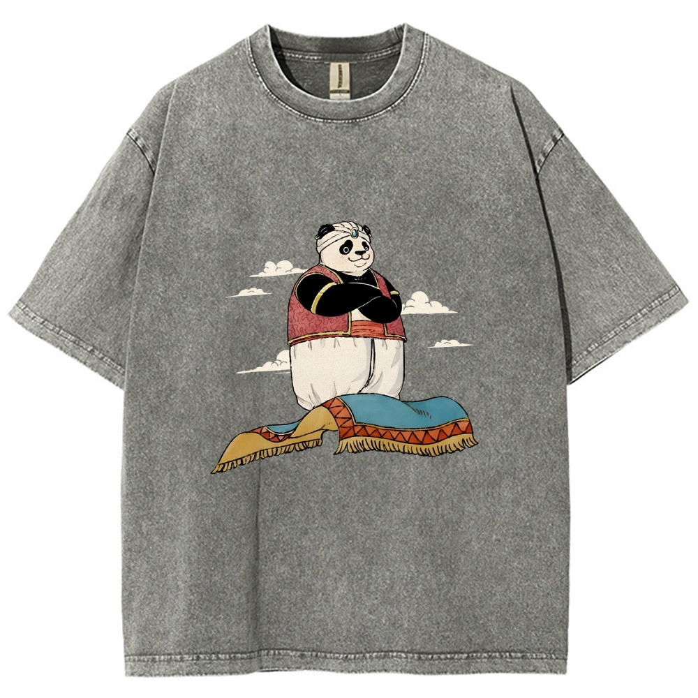 Arab Panda Pattern Washed Vintage Short Sleeves T-Shirt