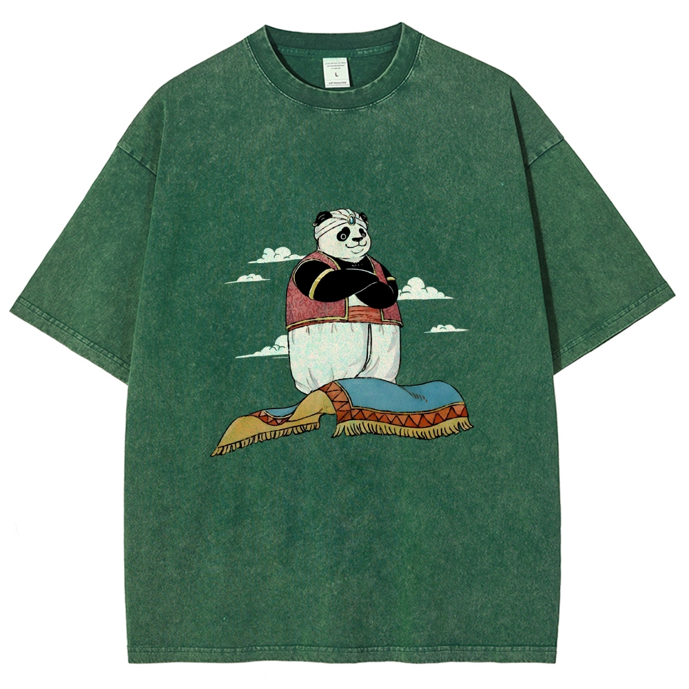 Arab Panda Pattern Washed Vintage Short Sleeves T-Shirt