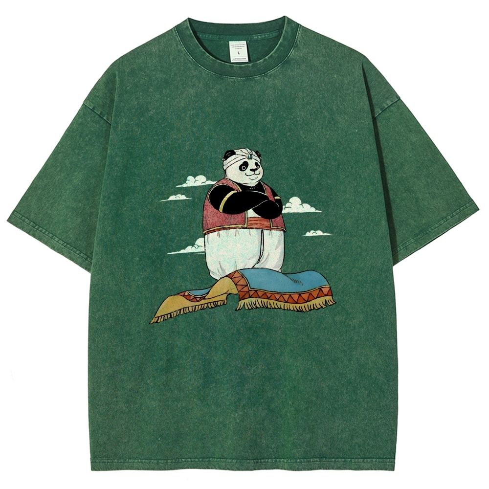 Arab Panda Pattern Washed Vintage Short Sleeves T-Shirt