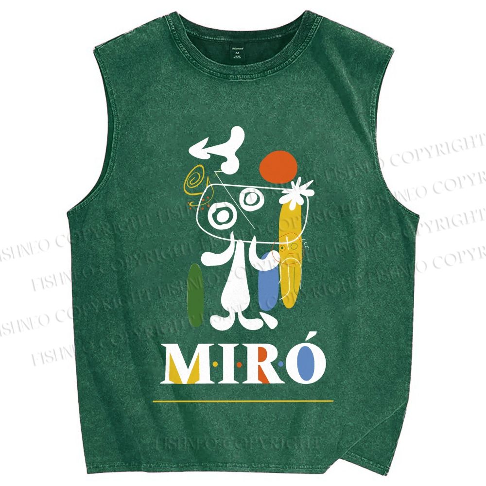 Unisex Joan Miró Style Dog Printed Washed Tank Top