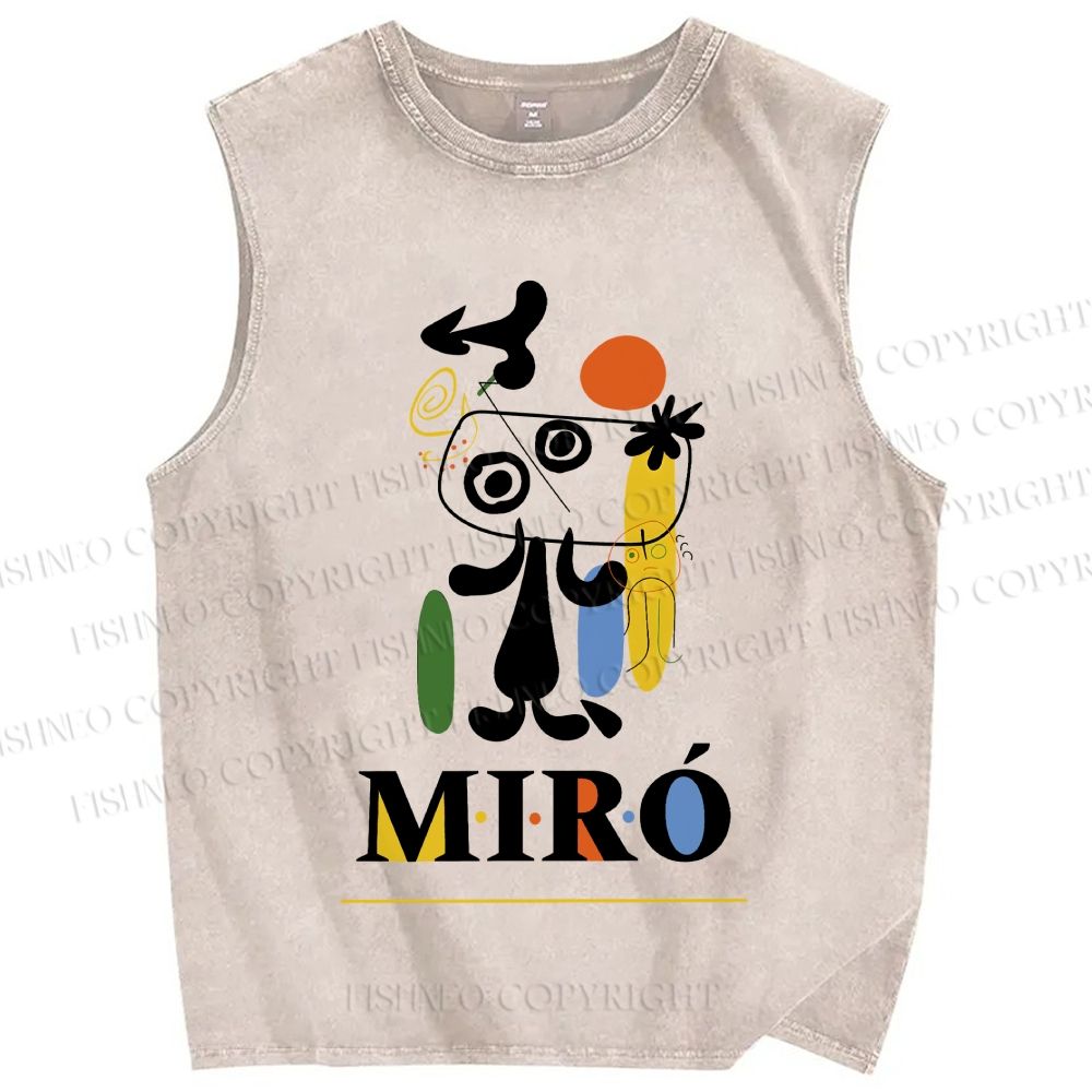Unisex Joan Miró Style Dog Printed Washed Tank Top