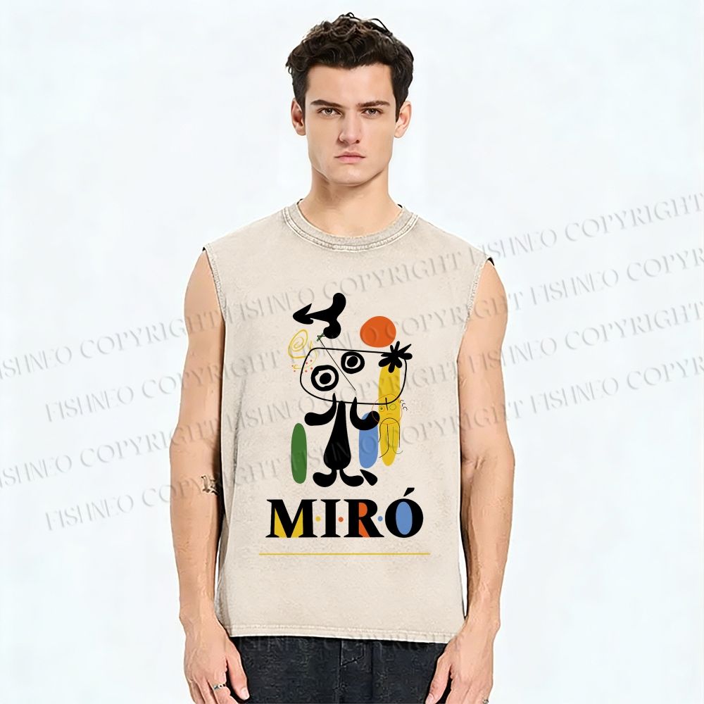 Unisex Joan Miró Style Dog Printed Washed Tank Top