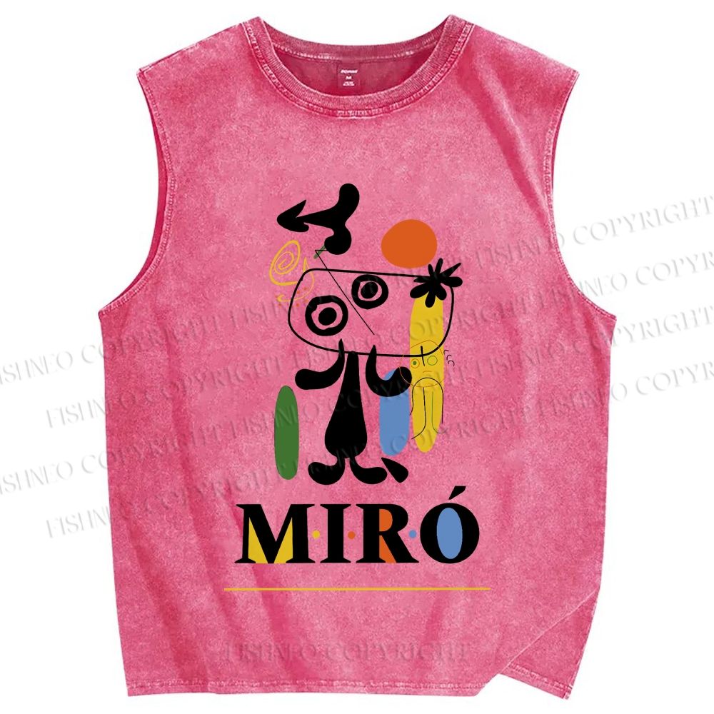 Unisex Joan Miró Style Dog Printed Washed Tank Top