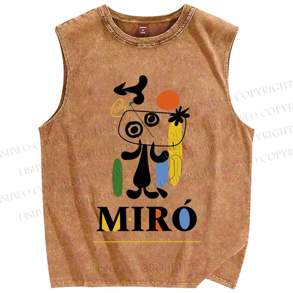 Unisex Joan Miró Style Dog Printed Washed Tank Top