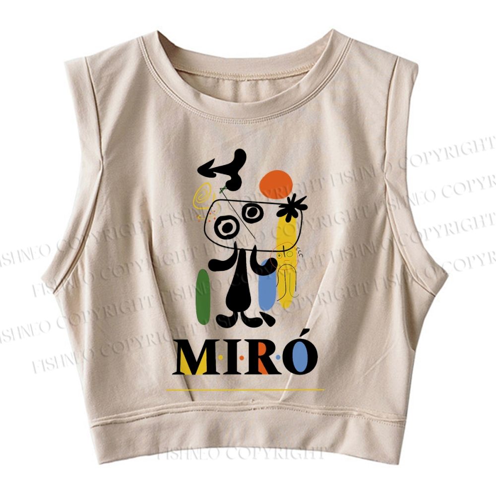 Joan Miró Style Dog Printed Sleeveless Crop Tops