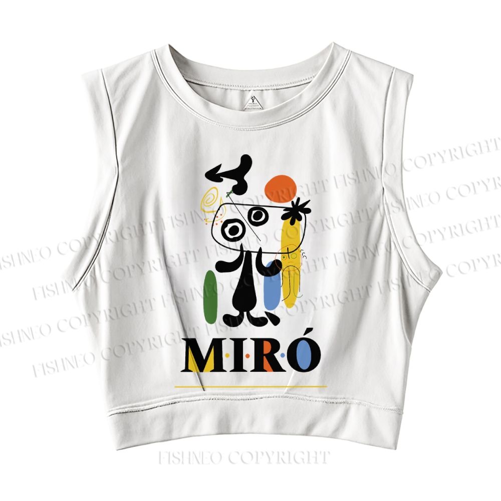 Joan Miró Style Dog Printed Sleeveless Crop Tops