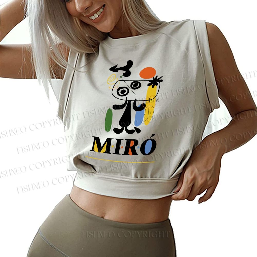 Joan Miró Style Dog Printed Sleeveless Crop Tops