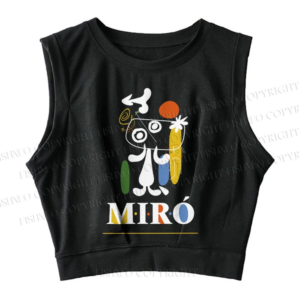 Joan Miró Style Dog Printed Sleeveless Crop Tops