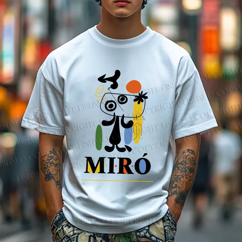 Unisex Classic Cotton Joan Miró Style Dog Printed T-shirt
