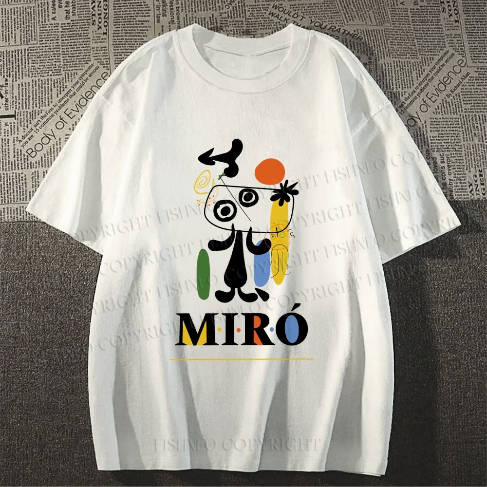 Unisex Classic Cotton Joan Miró Style Dog Printed T-shirt