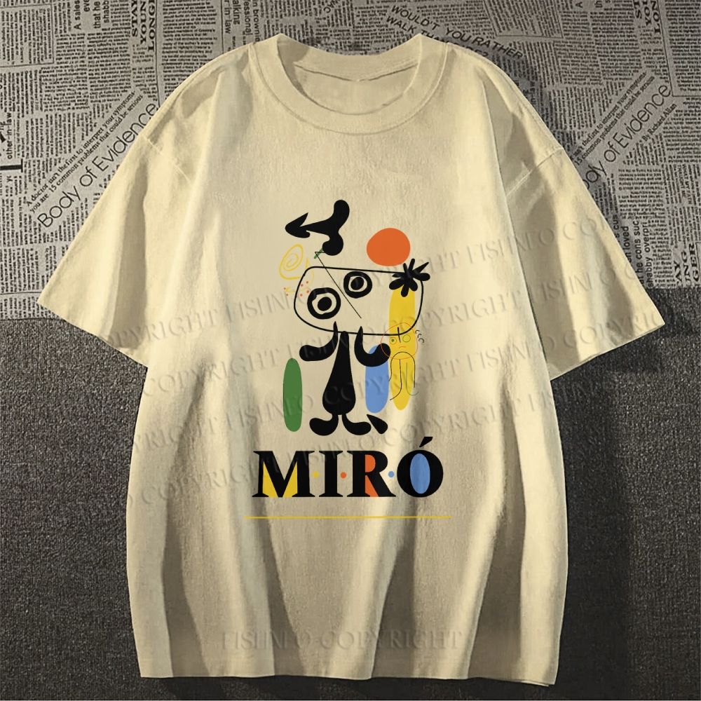 Unisex Classic Cotton Joan Miró Style Dog Printed T-shirt