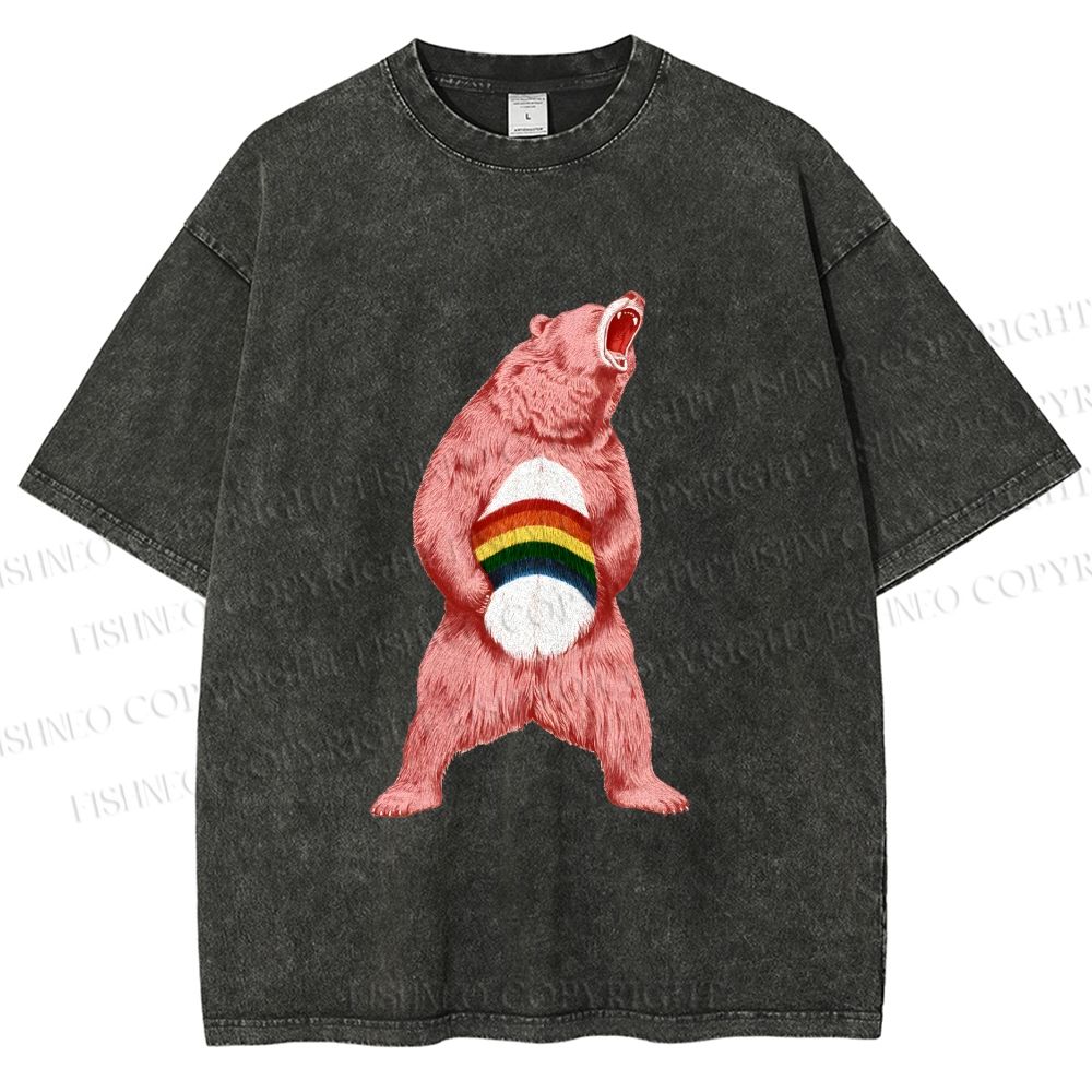Unisex Pride Pink Bear Printed Washed Tee