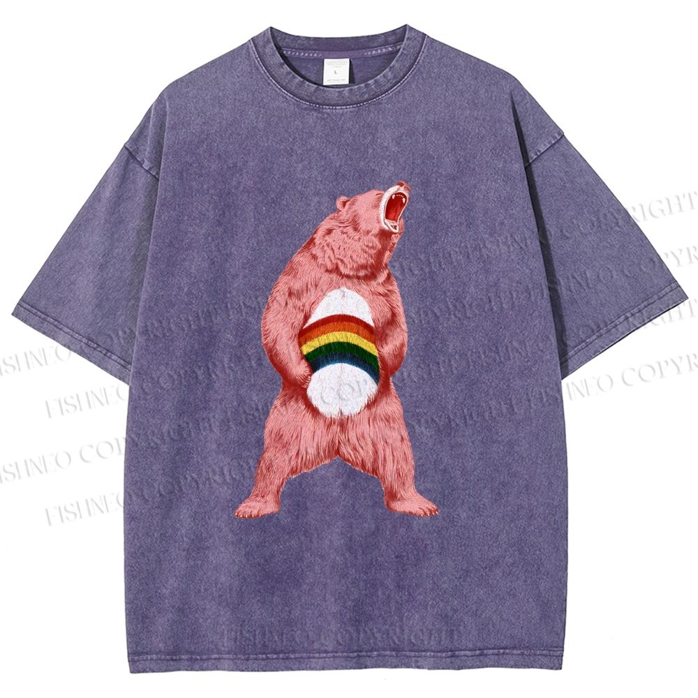 Unisex Pride Pink Bear Printed Washed Tee