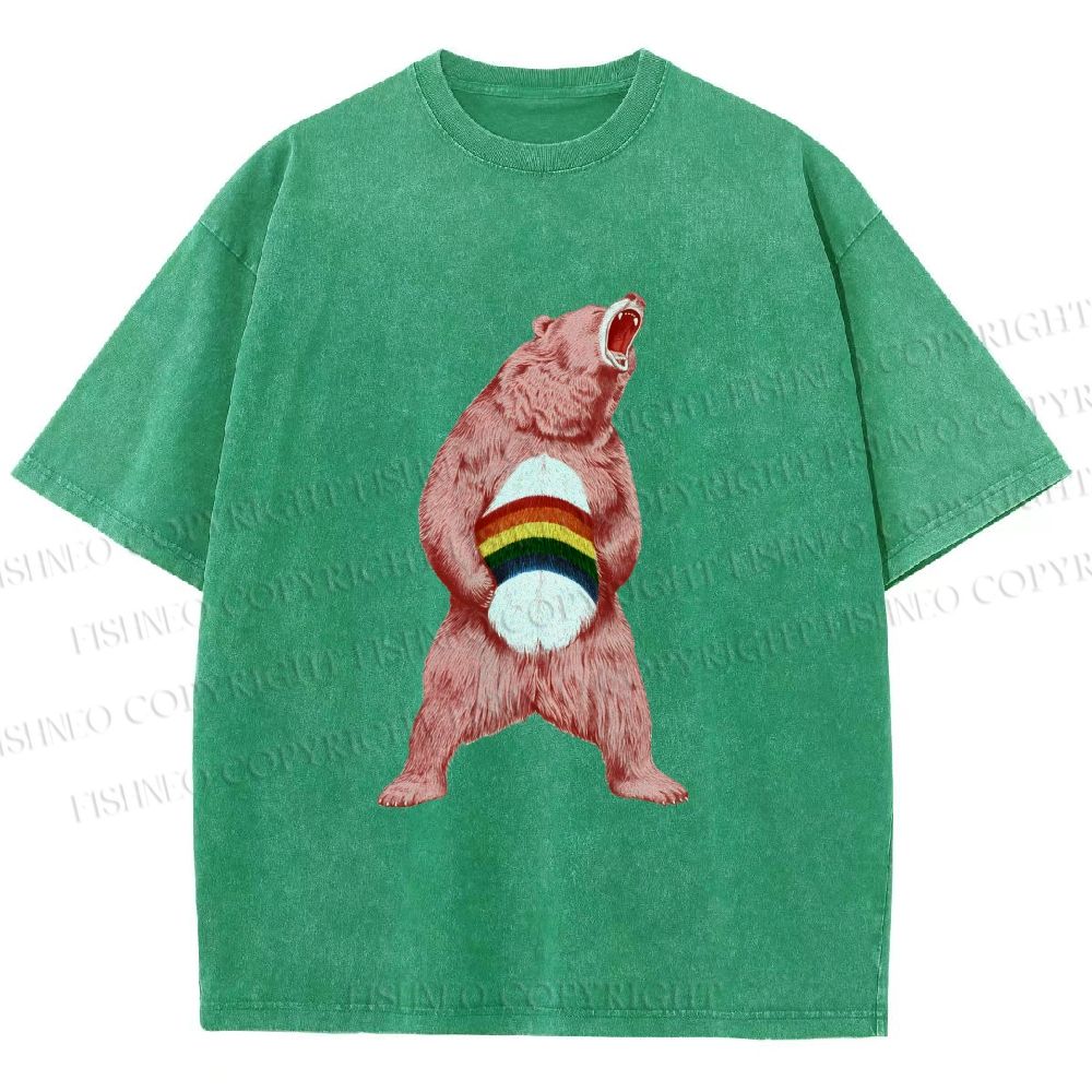 Unisex Pride Pink Bear Printed Washed Tee