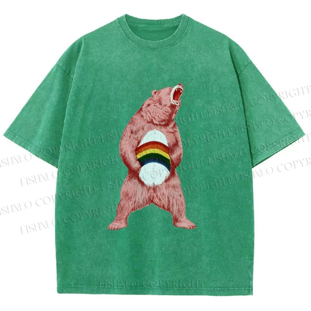 Unisex Pride Pink Bear Printed Washed Tee