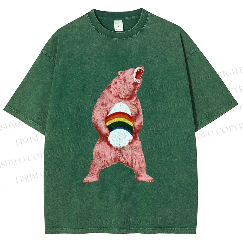 Unisex Pride Pink Bear Printed Washed Tee