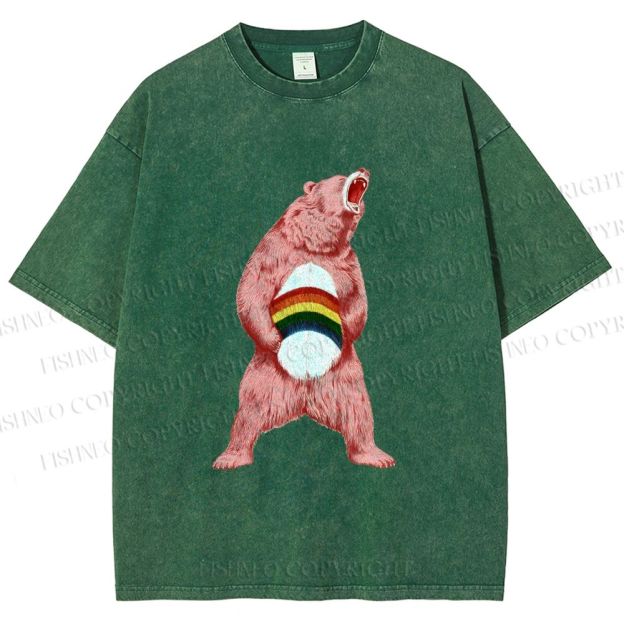 Unisex Pride Pink Bear Printed Washed Tee