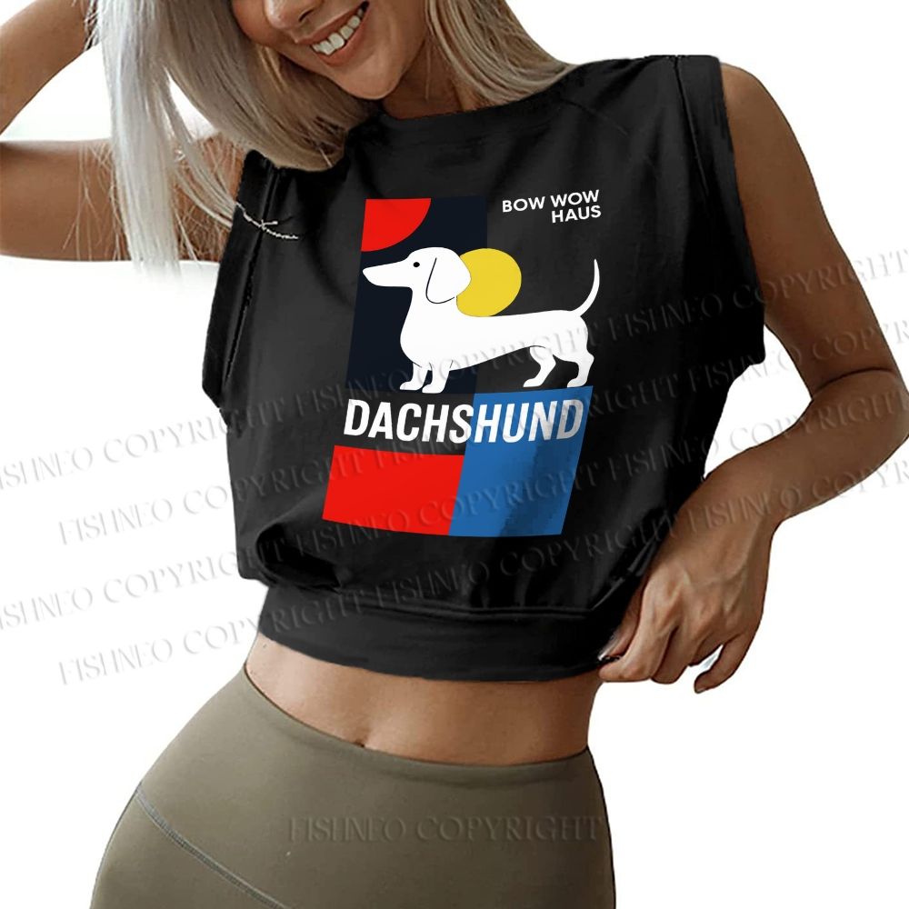 Bauhaus Dachshund  Sleeveless Crop Tops