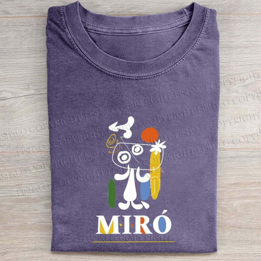 Joan Miró Style Dog Printed Washed Folded T-shirt