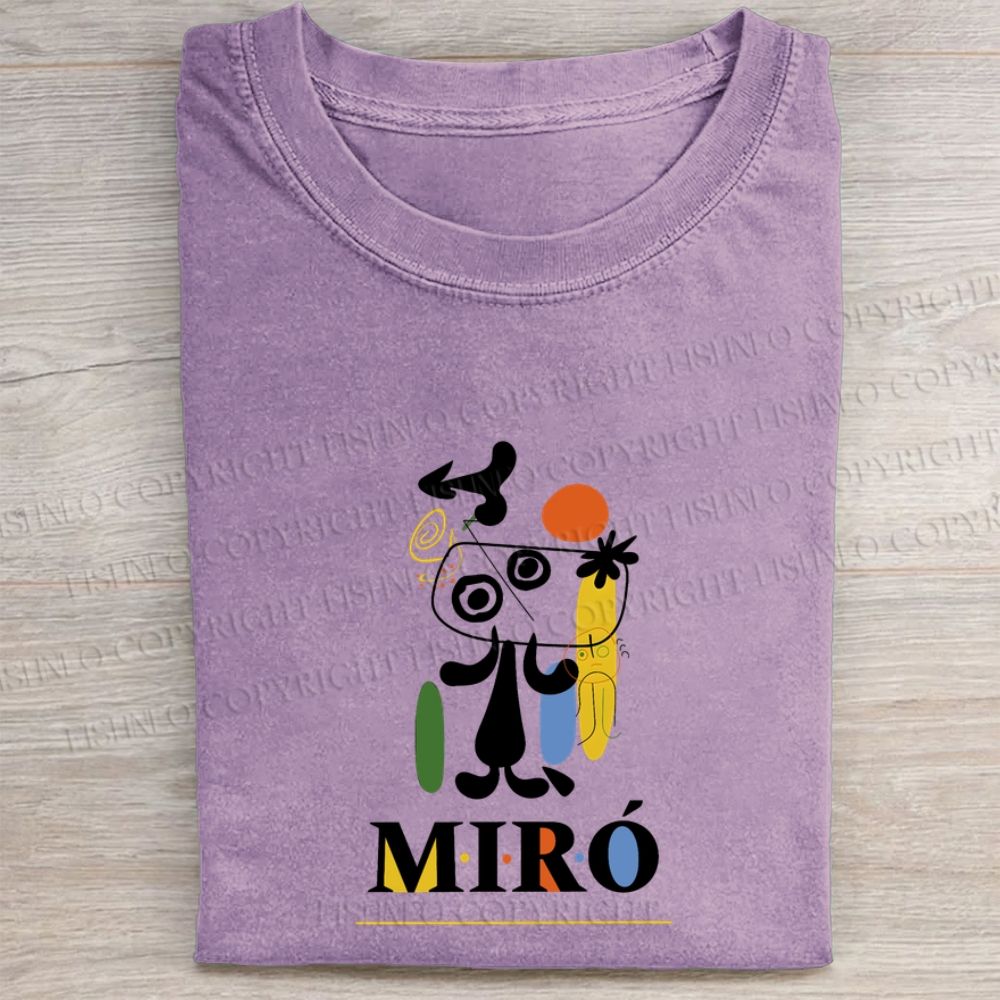 Joan Miró Style Dog Printed Washed Folded T-shirt