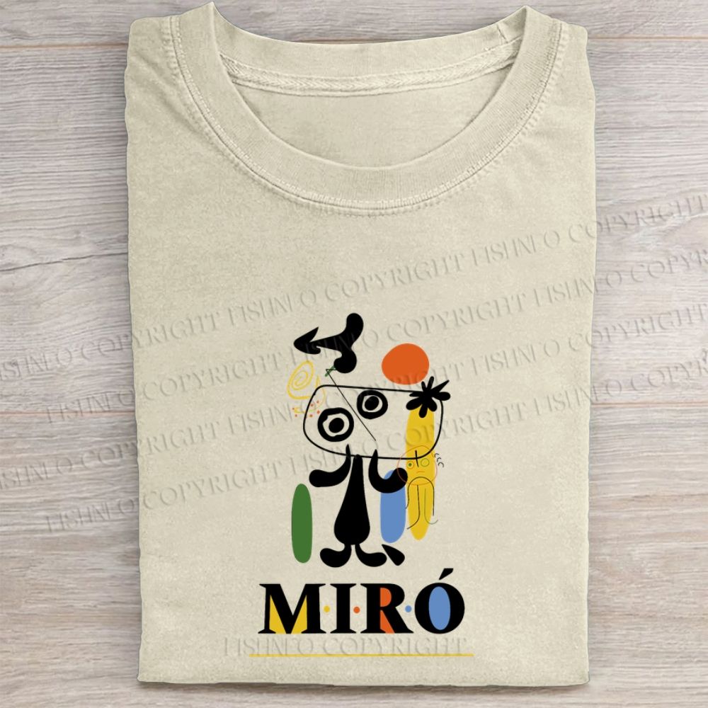 Joan Miró Style Dog Printed Washed Folded T-shirt