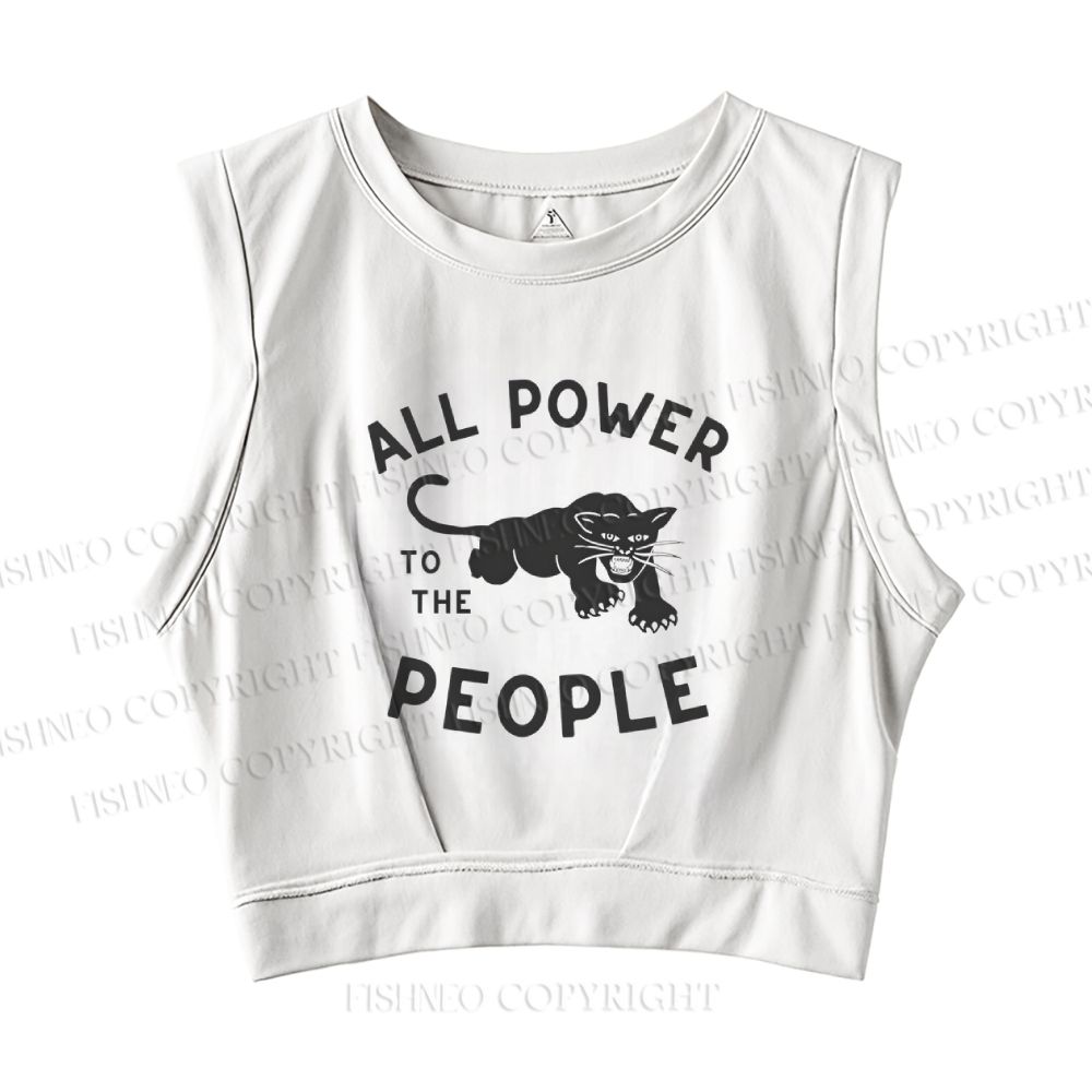 All Power To The People Black Panther Printed Sleeveless Crop Tops