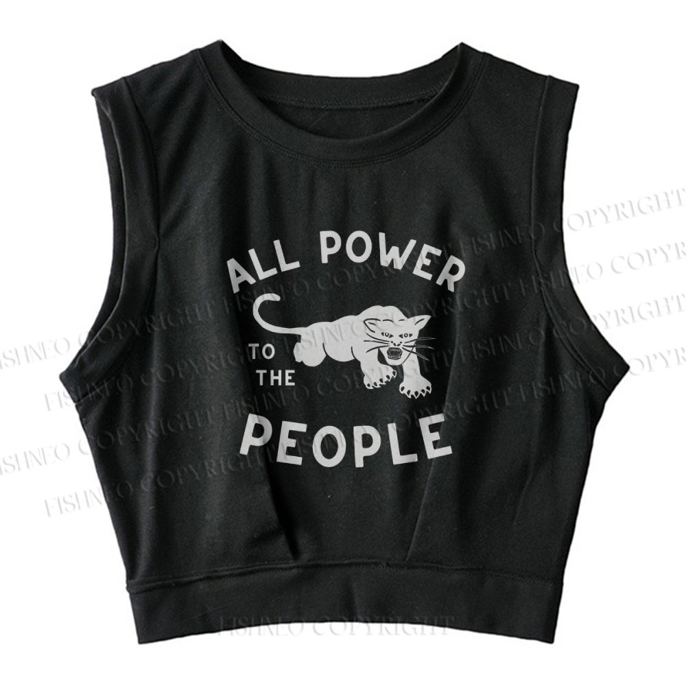 All Power To The People Black Panther Printed Sleeveless Crop Tops