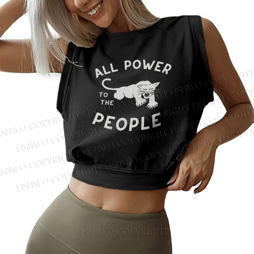 All Power To The People Black Panther Printed Sleeveless Crop Tops