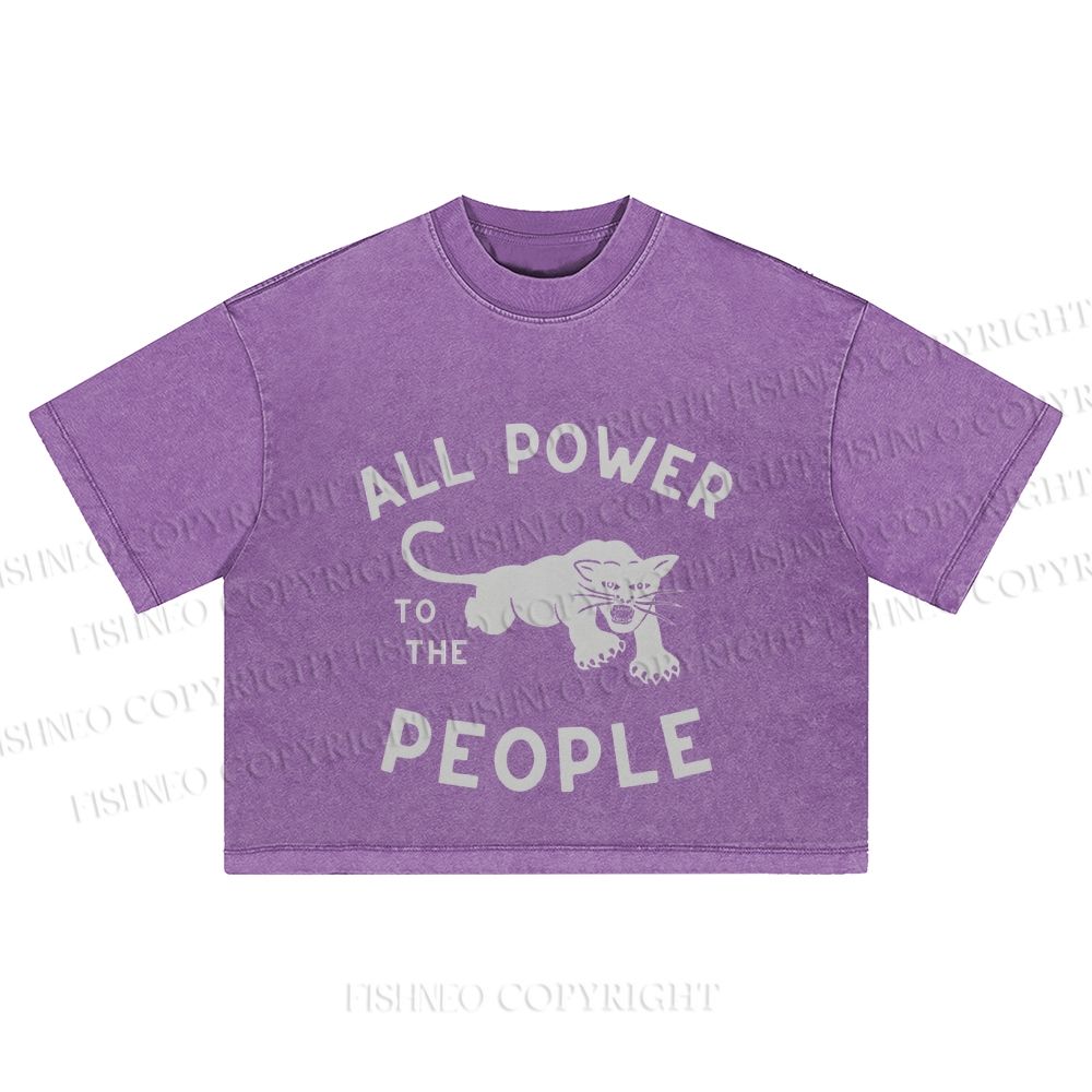 All Power To The People Black Panther Printed Washed Cropped T-Shirt
