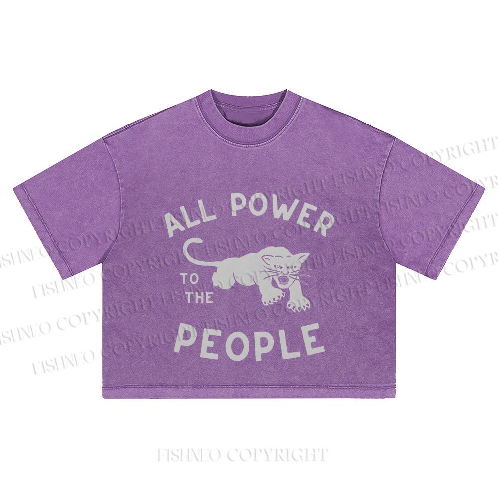 All Power To The People Black Panther Printed Washed Cropped T-Shirt