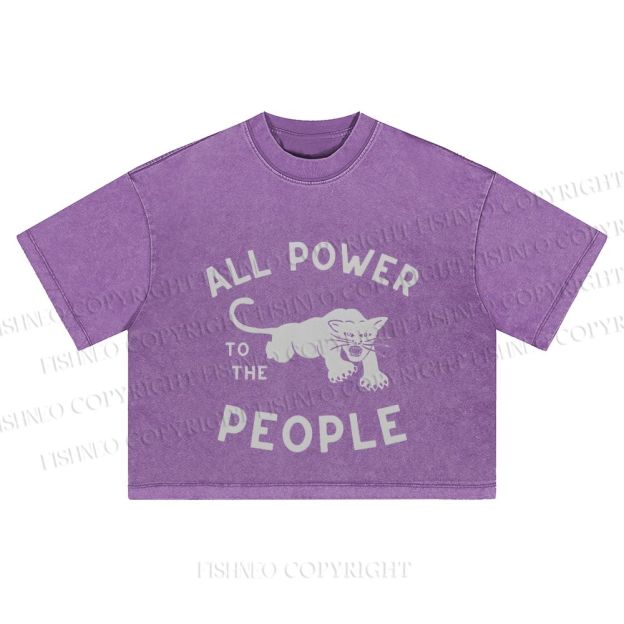 All Power To The People Black Panther Printed Washed Cropped T-Shirt