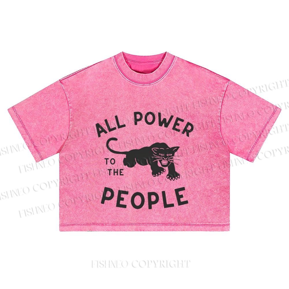 All Power To The People Black Panther Printed Washed Cropped T-Shirt