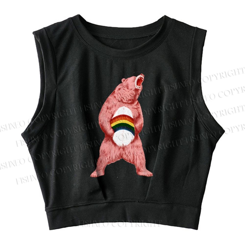 Pride Pink Bear Sleeveless Crop Tops
