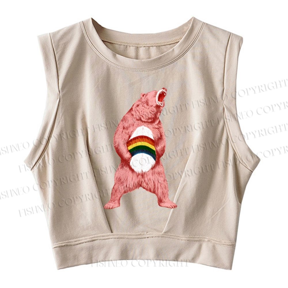 Pride Pink Bear Sleeveless Crop Tops