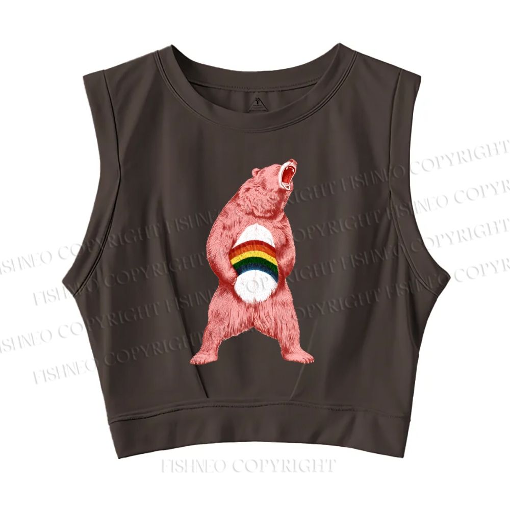 Pride Pink Bear Sleeveless Crop Tops